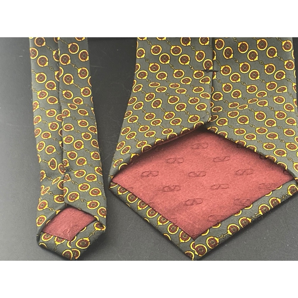 Vintage‎ Valentino Cravatte Silk Tie Gray Horsebit Medallion Geometric Italy - Picture 10 of 10